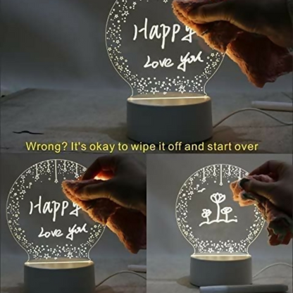 3D Creative Writeable LED Night Lamp with Pen and USB Cable | Custom Message Acrylic Board Light with Erasable Marker | Personalized Home Decor Lamp & Romantic Gift for Birthday, Valentine’s Day & Anniversary